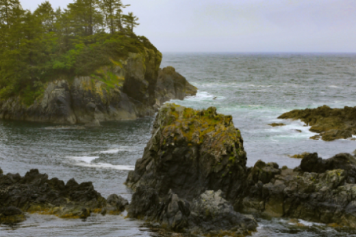 Ocean cliffs and waves.