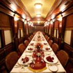 A set dinner table in a private railcar.